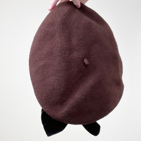 Vintage Beret Cap Hat Winter Velvet Wool Bow French European Preppy 70s 80s Euro - Picture 6 of 7